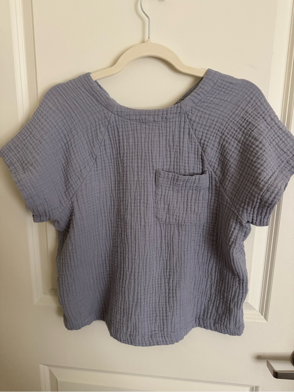 Madewell Womens Cotton Gauze Textured Short-Sleev Pocket Top with Button Back